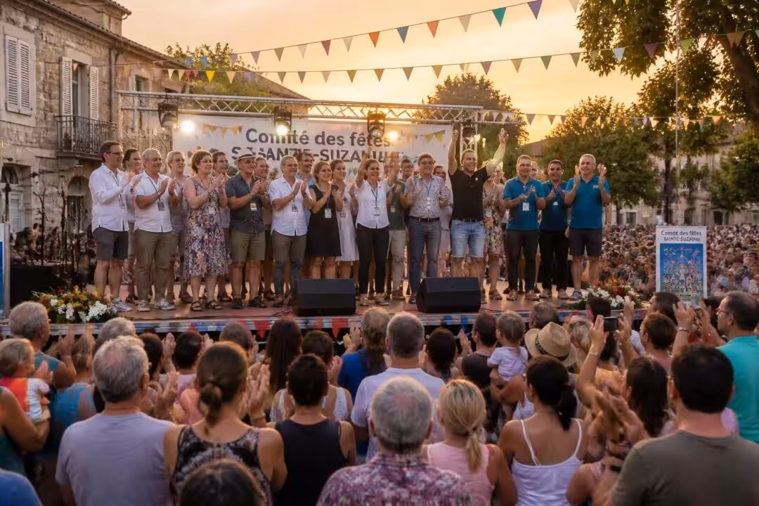 sainte-suzanne célèbre le comité des fêtes avec une ovation bien méritée pour leur succès sur le podium, témoignant de leur engagement et de leur dynamisme.