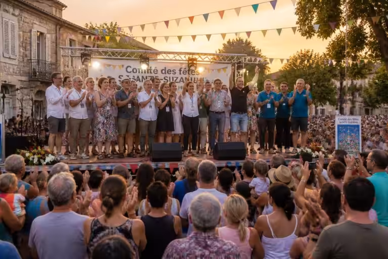 sainte-suzanne célèbre le comité des fêtes avec une ovation bien méritée pour leur succès sur le podium, témoignant de leur engagement et de leur dynamisme.